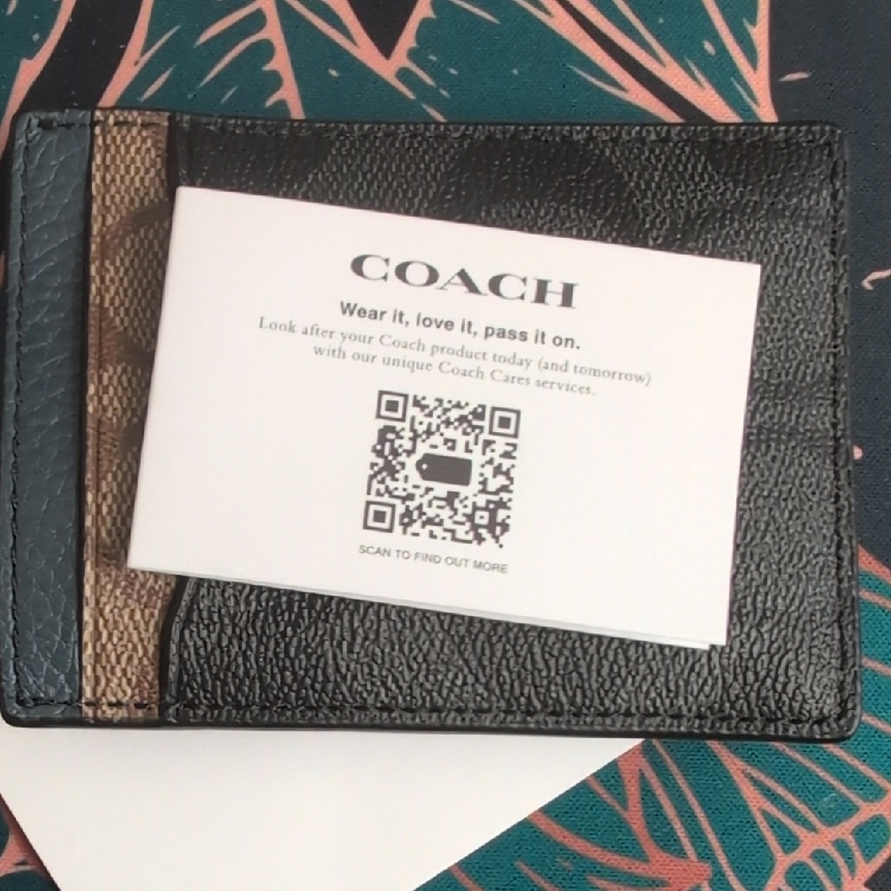 Coach Signature Black and Tan Card Holder - Picture 3 of 4
